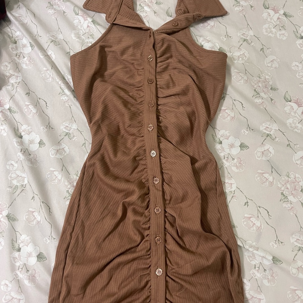 Elegant Brown Button-Down Dress